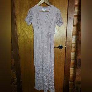 En Focus Studio Pink Lace V Neck Dress